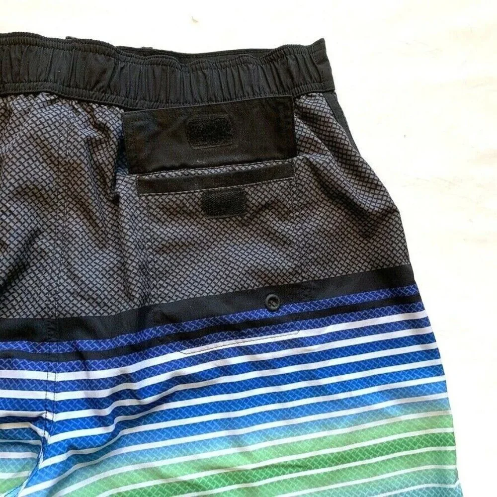 Wave Zone Board Shorts Swim Trunks Men‎ Large Built In Brief Striped Stretch NEW